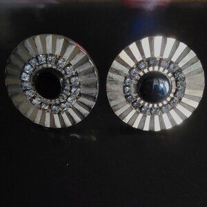 Vintage Men’s Sterling Silver and Black Onyx Round Cuff Links-1970s
